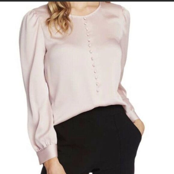Vince Camuto Satin Long Sleeve Button Up Blouse Size Large New With Tag - Picture 1 of 9